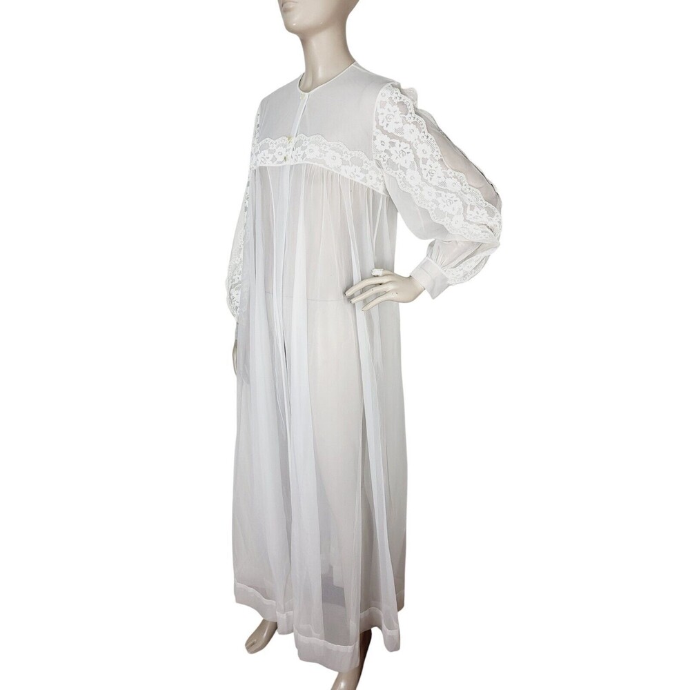 VTG LeVoy's Peignoir Chiffon Organza Lace Balloon Sleeve Sweeping Nightgown Robe